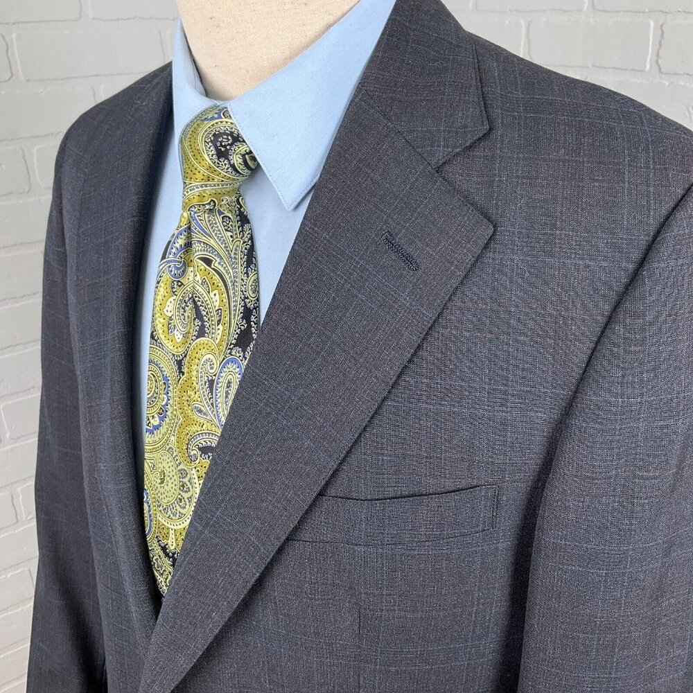 Palm‎ Beach Christian St John Blazer Men 42 Gray Blue Multi Plaid Jacket USA VTG
